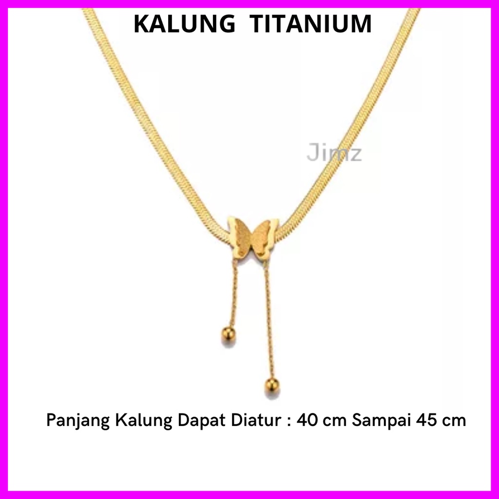 Kalung titanium kupu- kupu gold juntai