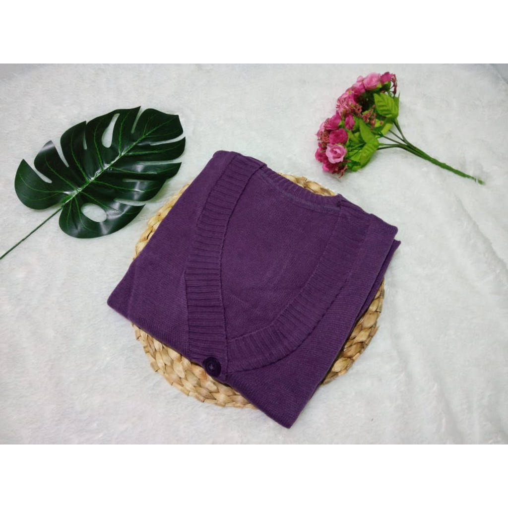 CARDIGAN RAJUT WANITA/CARDIGAN CROP/CROP CARDY/KARDIGAN RAJUT TERBARU/SHELY BUTTON-UNGU TUA