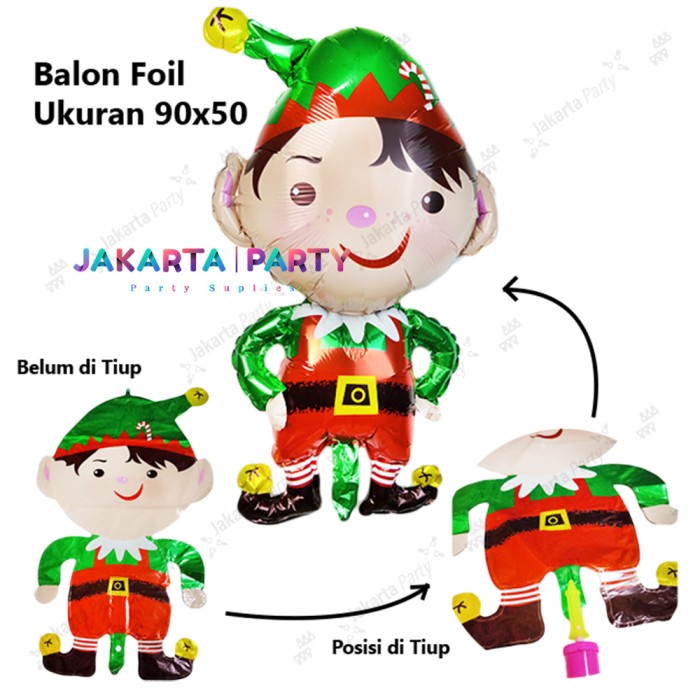 Balon Foil Natal / Balon Merry Christmas / Balon Foil Kurcaci Jumbo