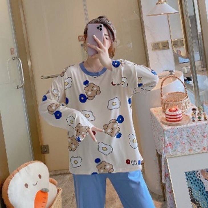 COMFIT STORE PJ3 PP Setelan Piyama Wanita Jumbo Tangan Panjang Celana oversize Baju Tidur Dewasa Import Korea-KUCING COOKING
