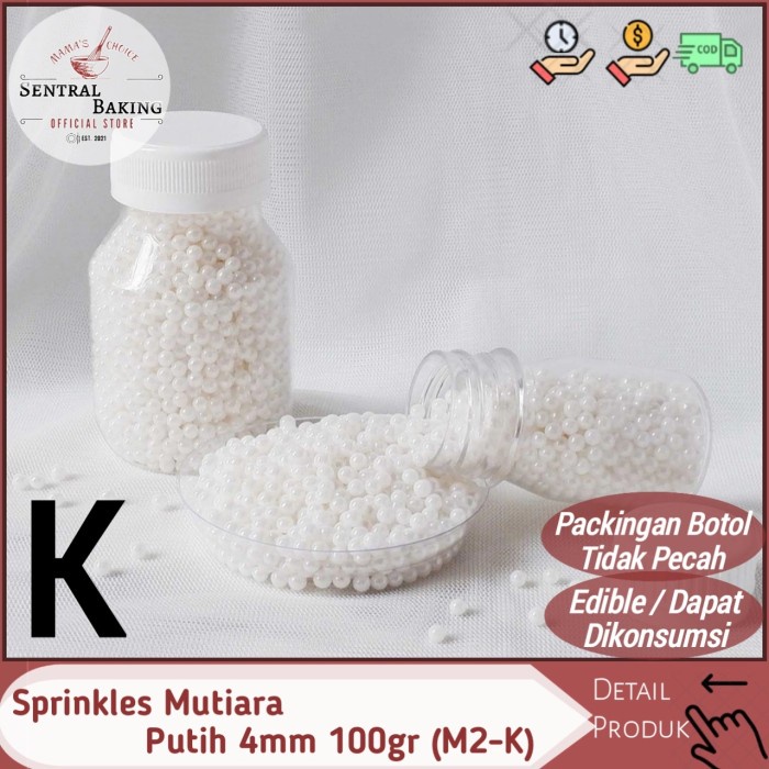 

Sprinkle Kue Mutiara Putih 4mm 100gr (M2-K)/ Springkel Springkle Pearl
