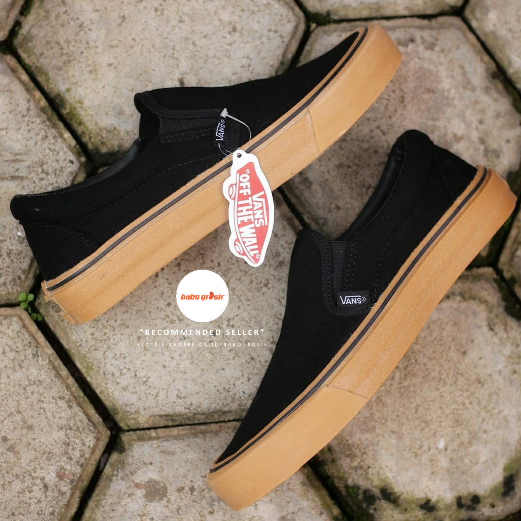 PROMO Sepatu Slip On Pria dan Wanita | Vans Slip On Black Sol Gum Premium, Import Quality, Tag Made in China, Harga Murah