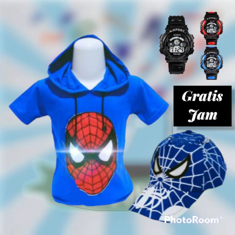 Kaos Hodie LED/Baju Hodie Anak LED Anak Laki-Laki Karakter Spiderman Murah