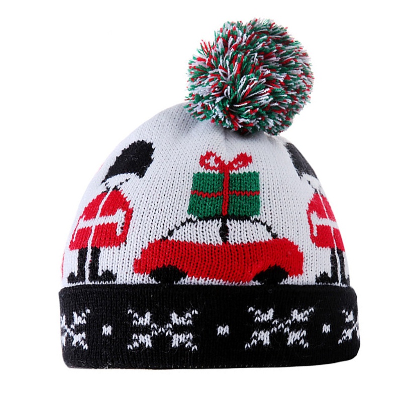Topi Rajut Lembut Desain Kartun Mobil Santa Dengan pompom Untuk Dekorasi Natal