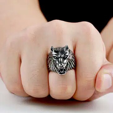 Cincin Pria Motif Binatang Buas punk style men ring wild dogs series