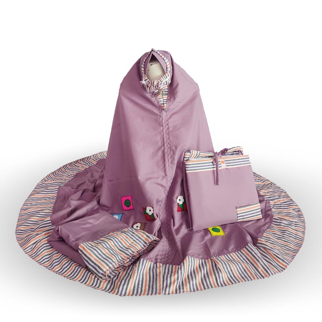 Mukena Anak Tas Sajadah Salur bahan Katun Micro Super-dusty purple