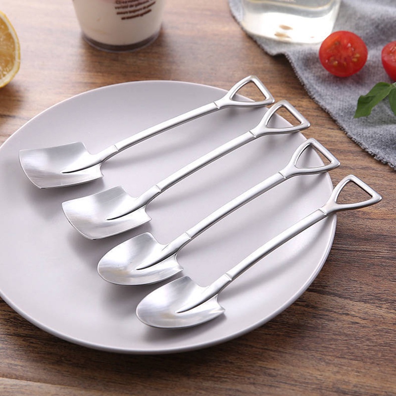 4pcs / set Sendok Sekop Es Krim / Kopi / Teh Bahan Stainless Steel Gaya Retro