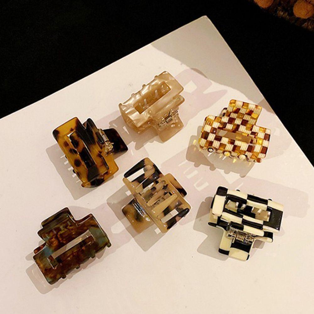 Agustinina Jepit Rambut Perempuan Mode Kecil Papan Catur Leopard Persegi Jepang Hiasan Kepala