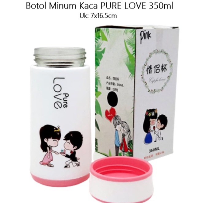 Botol Minum Kaca PURE LOVE 350ml