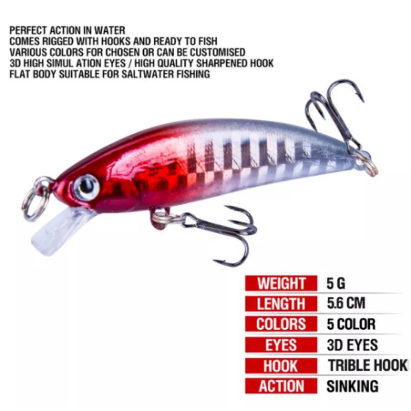 ( MS 1 ) Umpan pancing minnow sinking 5.6 cm/ 5 gram