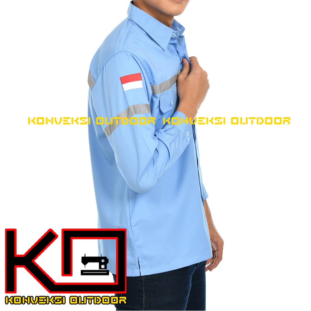 BAJU KEMEJA SAFETY WEARPACK K3 OUTDOOR PREMIUM LENGAN PANJANG - Seragam Proyek Pria Kerja Lapangan Bangunan Tambang Alat Berat PLN Enginer Instalasi Mesin Warepack Werpak Werpack Warepak Warpack Warpak Teknisi scotlet Warna Biru Muda Konveksi Outdoor