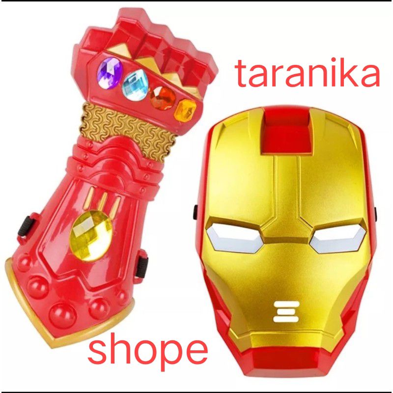 topeng ironman topeng+tangan ironman avengers paket 2in1