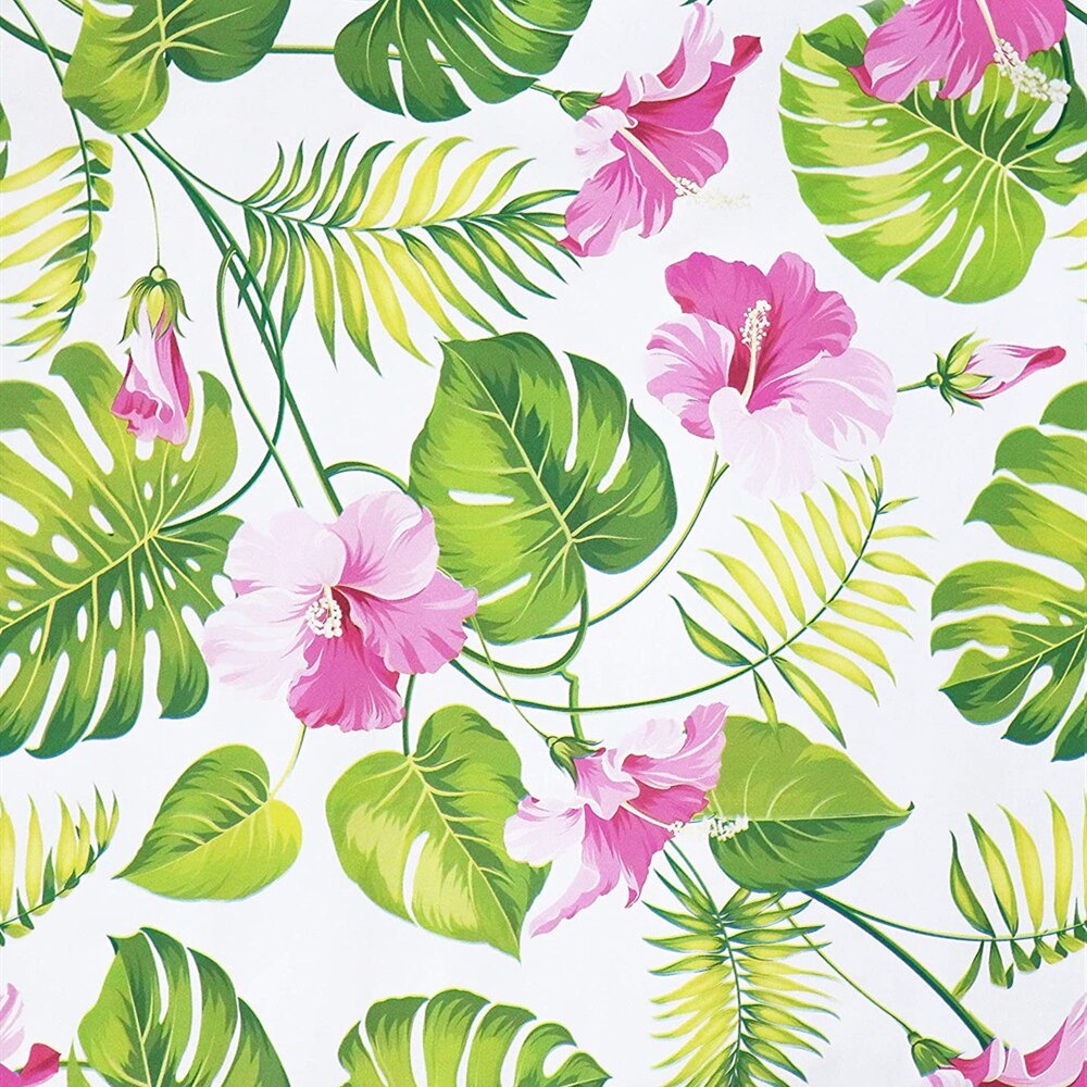 Wallpaper Dinding Daun Keladi Hijau  Bunga Pink Ukuran Panjang 10Meter x Lebar 45CM