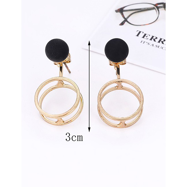 LRC Anting Tusuk Fashion Gold Color+black Round Shape Decorated