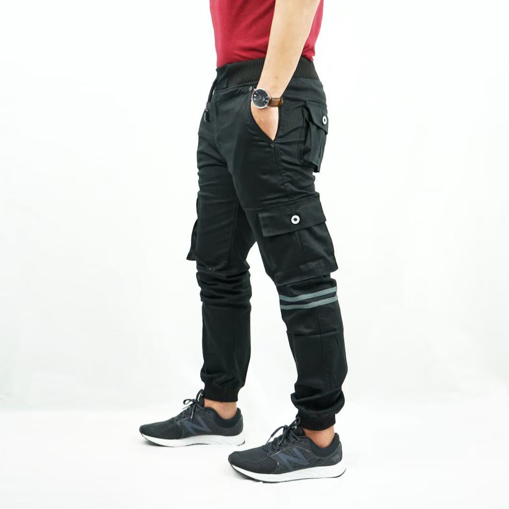 CELANA PRIA / CELANA JOGGER  CARGO STRIP HITAM