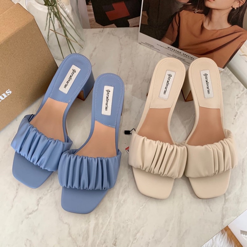 Sepatu Sendal Kulit Hak Tinggi Wanita STS Leather High Heels 6cm with Ruched Straps Premium Import, 