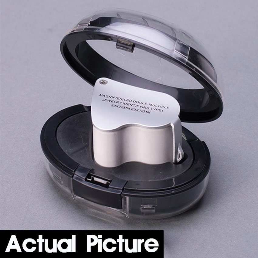 30X / 60X Kaca Pembesar LED Untuk Cek Perhiasan 2 In 1 Loupe Mini Microscope Magnifying glass