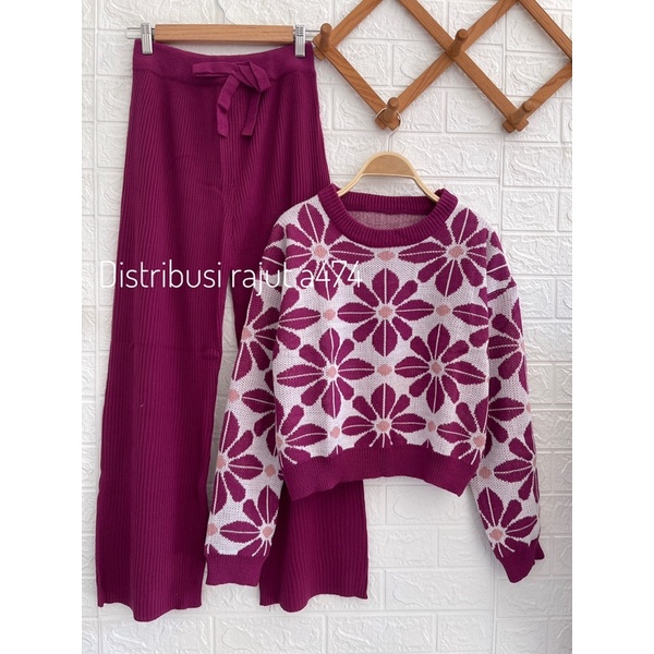 SERBA MAGENTAH ONESET CARDIGAN SWEATER SETELAN KULOT DAN ROK