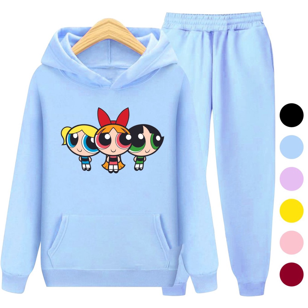 Setelan Anak Sweater Hoodie POWERPUFF GIRLS / Sweater Anak Kartun Size S (3-5 Thn) M (5-7 Thn) XL(9-12 thn) XXL (13 + thn)