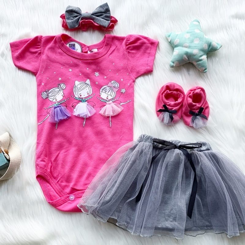 Baju setelan jumper rok tile bandana booties murah bayi cewek babygirl pergi jalan lucu -thr