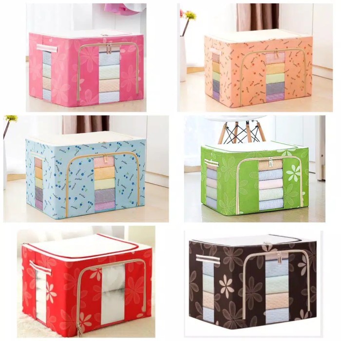 Lemari Box Kotak Tempat Penyimpanan Pakaian Baju Double Ziper 66 Liter - Hijau Bunga