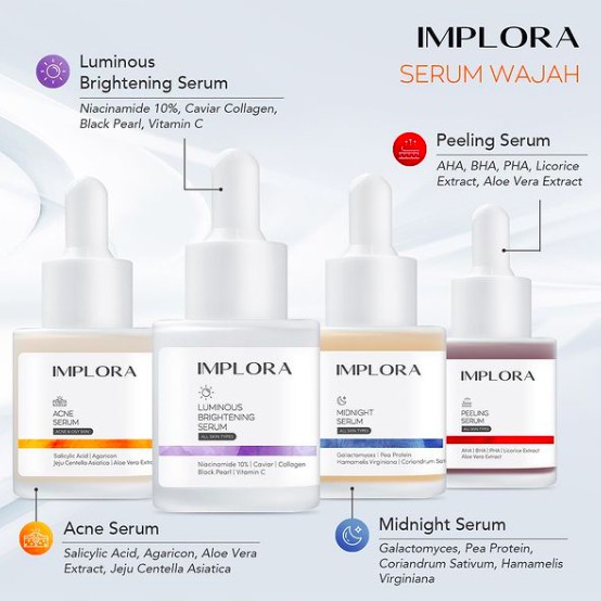 IMPLORA Face Serum 20ml | Serum Sunscreen Wajah Brightening Hydrating 24K Gold Bakuchiol Retinol