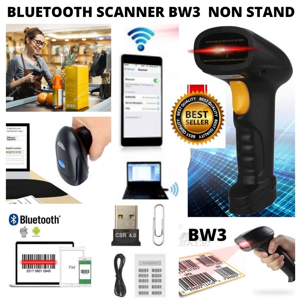 BW3 Bluetooth Barcode Wireless Scanner PC Laptop HP Android Tablet Supermarket Black 111130