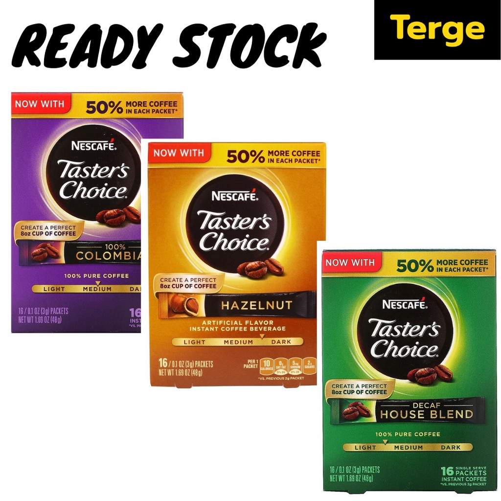

Nescafe Taster's Choice Instant Coffee Decaf House Blend Colombian Hazelnut 16 packets
