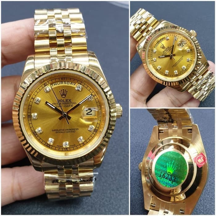 HARGA GROSIR Jam Tangan Rolex Day - Date Gold Diamond GRADE PREMIUN AAA