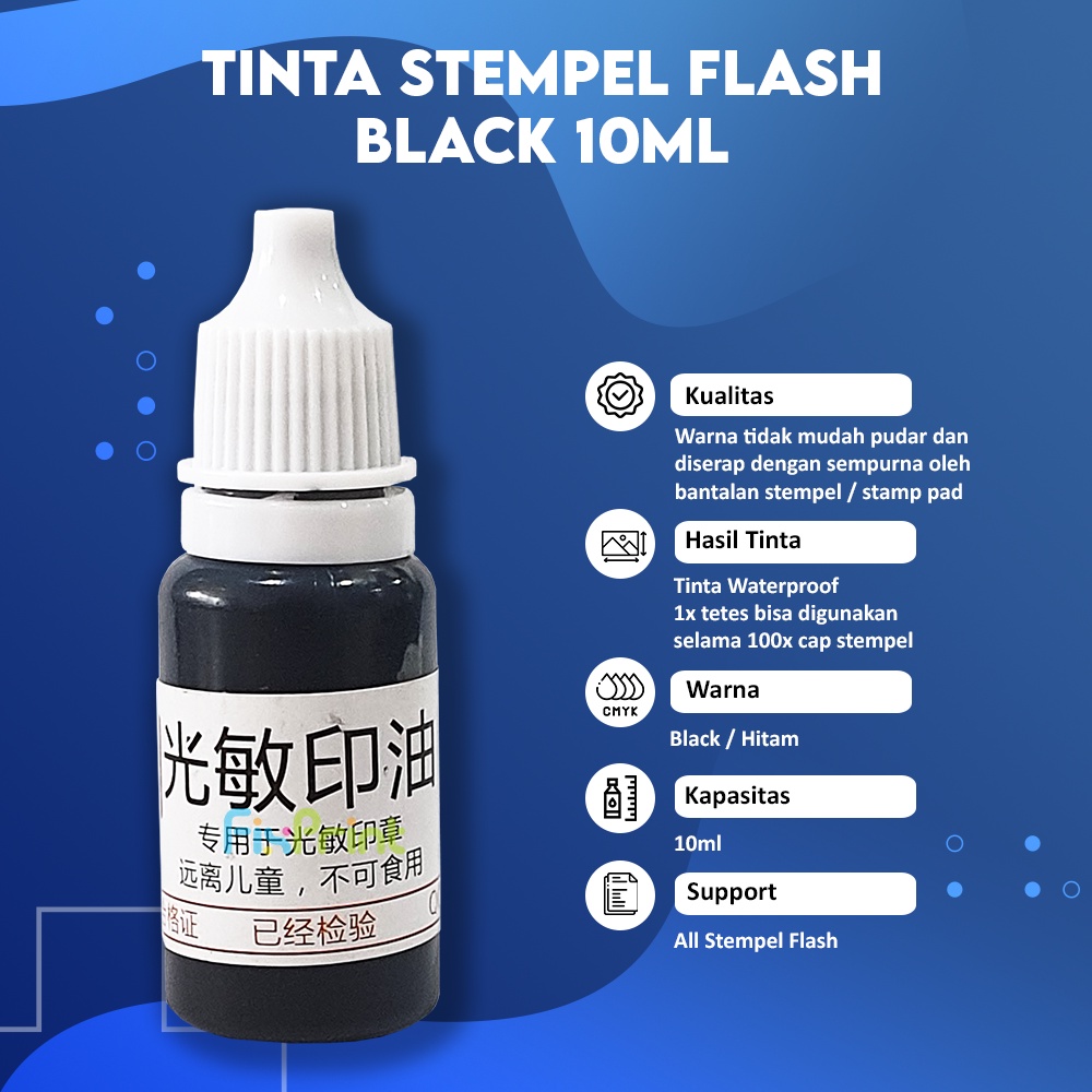 Tinta Stempel Flash Black 10ml, Refill Stamp Ink Waterproof Hitam 10ml