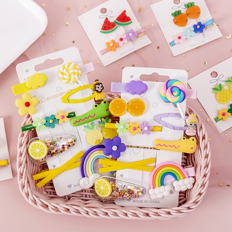 Set Jepit Rambut Anak Rainbow 10 in 1 / Hair Clip Rainbow Anak / Jepit Karakter Lucu &amp; Imut