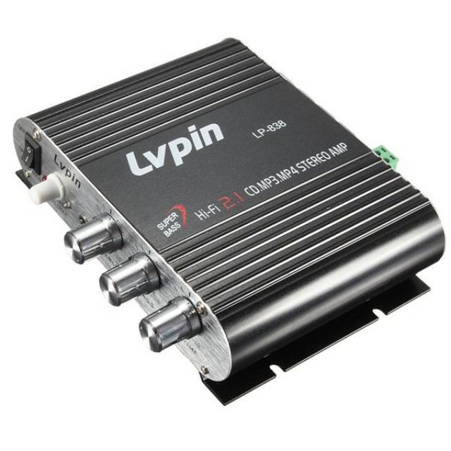 LVPIN Mini HiFi Stereo Amplifier Treble Bass Booster 12V 200W LP-838 Black Grab Medan