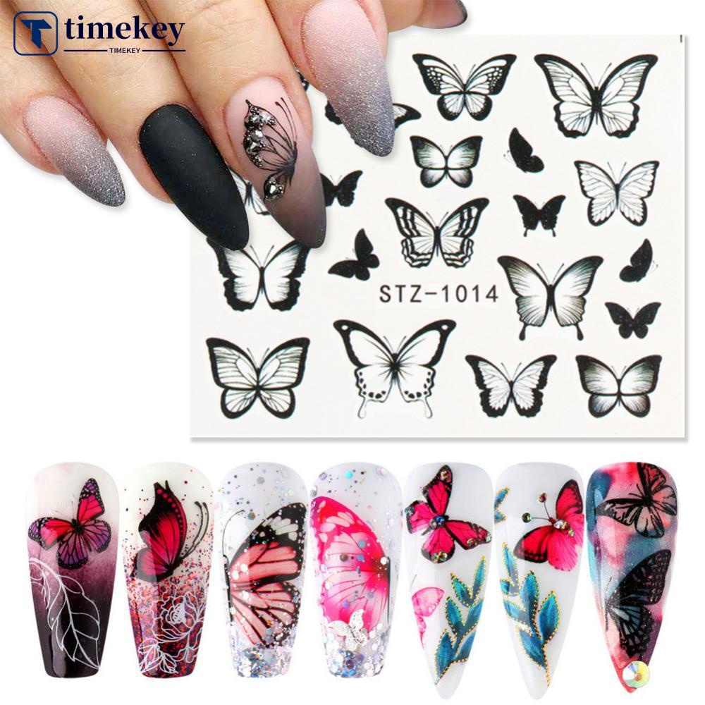 Timekey Stiker Kuku Motif Bunga / Kupu-Kupu / Daun / Abstrak Untuk Manicure / Nail Art A1K1