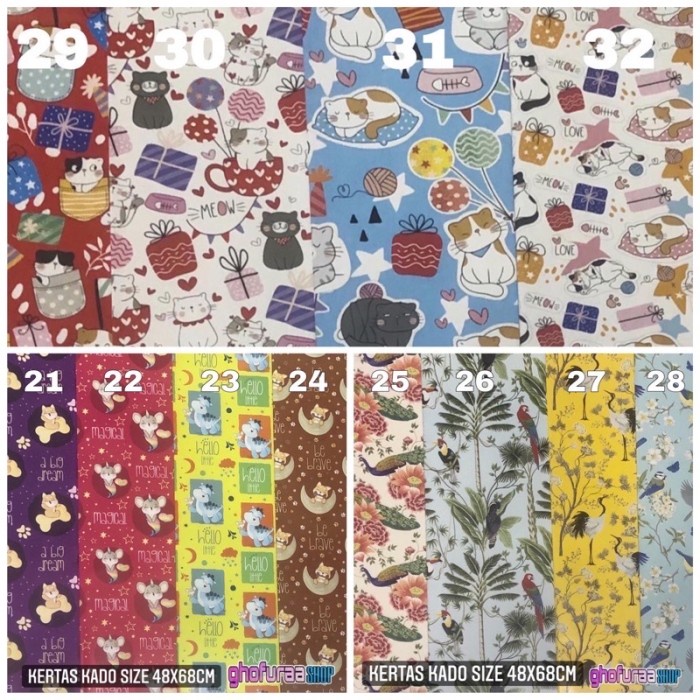 

kertas kado bungkus kado aneka motif gambar tema hewan animal kucing by anak balon