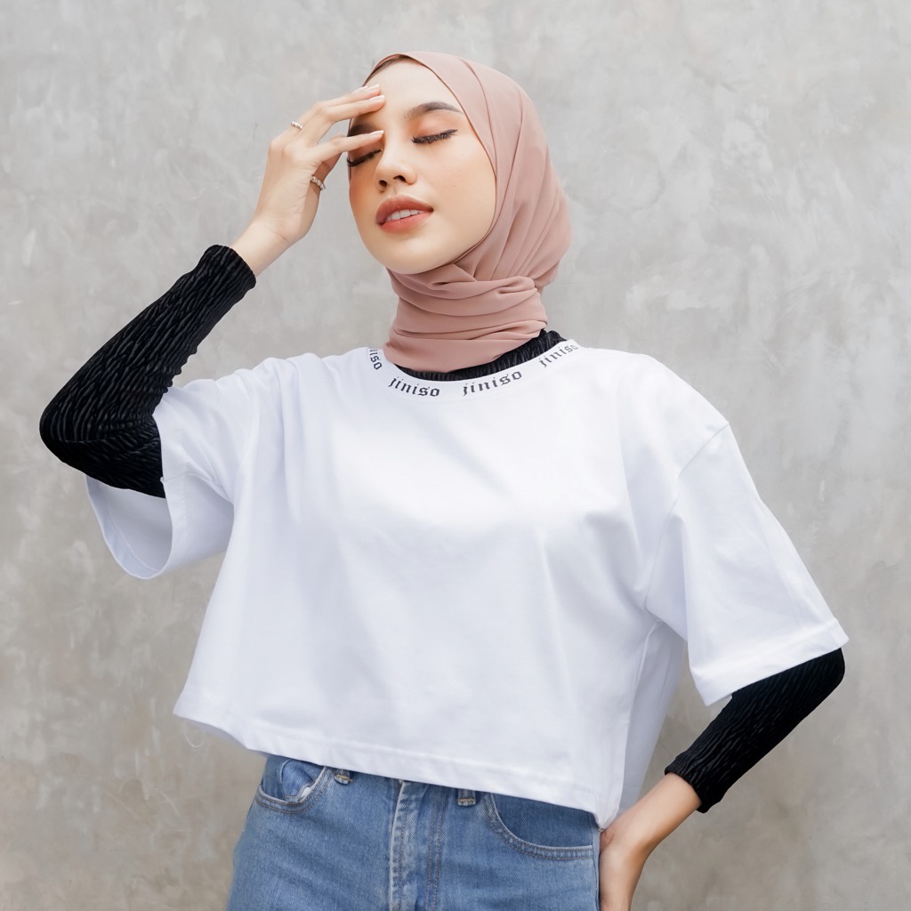 JINISO Crop Top JNSO Round Neck Oversize Tee T-Shirt | Kaos-5
