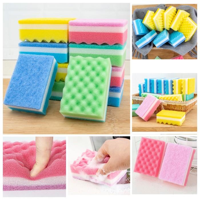 3 lapis gelombang 2   sisi  / Spons Cuci Piring Warna Warni Spon Sponge Sabut Jaring Alat Dishwashing Dapur Masak Busa Serbaguna