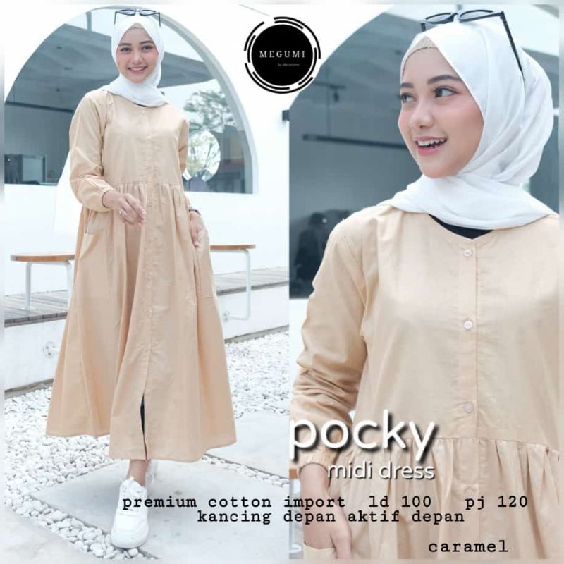 POCKU MIDI DRESS // DRESS WANITA BAHAN KATUN RAYON CASUAL