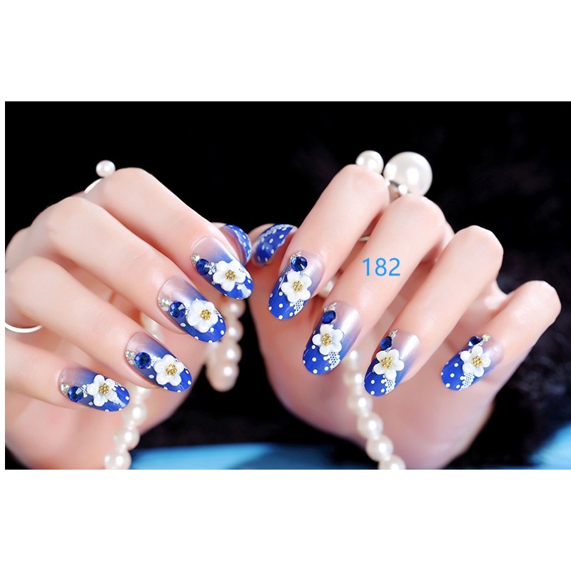 24PCS BLUE WEDDING FAKE NAILS KUKU PALSU WARNA BIRU PERNIKAHAN KUPAL WEDDING RHINESTONE