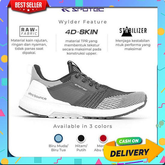 Paling Disuka  Spotec Sepatu Running Wylder Hitam - Putih - 40