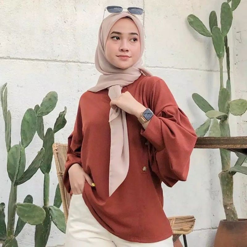 Blouse Lengan Balon Bahan Waffle