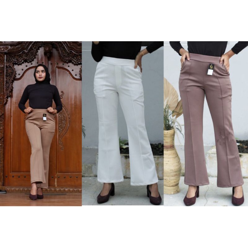 3A Fashion - Celana Cutbray List Big Size High Waist Scuba Premium Pinggang Full Karet