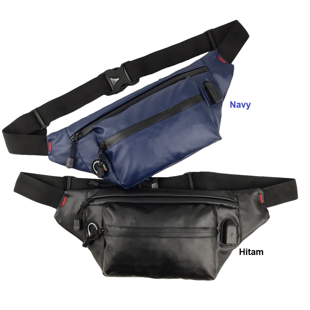 Tas Selempang Waistbag USB Waterproof -  Tas selempang Tahan Air Terbaru Pria Wanita