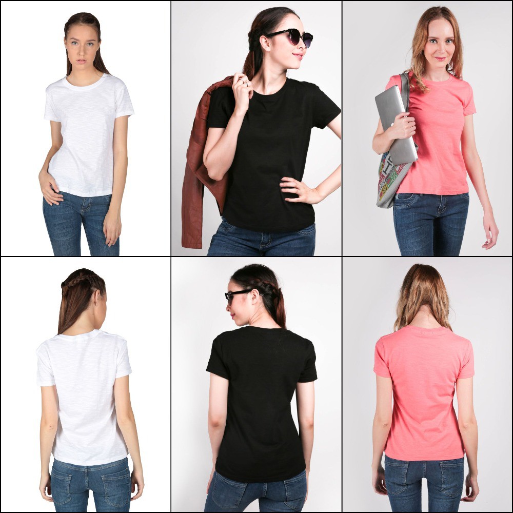 Tshirts Basic Kaos Polos Wanita Lengan Pendek Kerah O Katun Combed - Banyak Pilihan Warna FW (COMB)