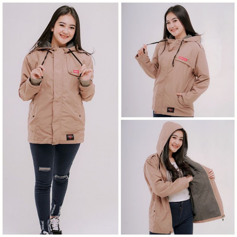 Jaket Musim Dingin Outdoor Wanita Semi Parka Blazer Jacket Parasut Outerwear Waterproof  Hoodie Taslan BIG SIZE JUMBO M L XL XXL XXXL