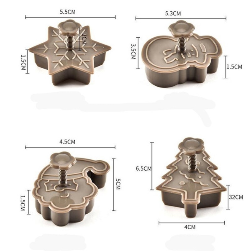 4pcs / Set Cetakan Pemotong Adonan Kue Cookie Desain Natal 3d Bahan Pp