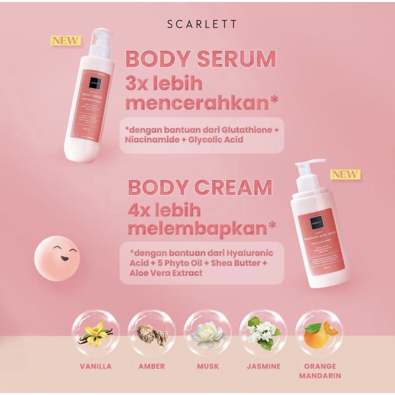 Scarlett Happy Series Whitening Body Cream / Serum / Shower Scrub / Lotion / Scrub