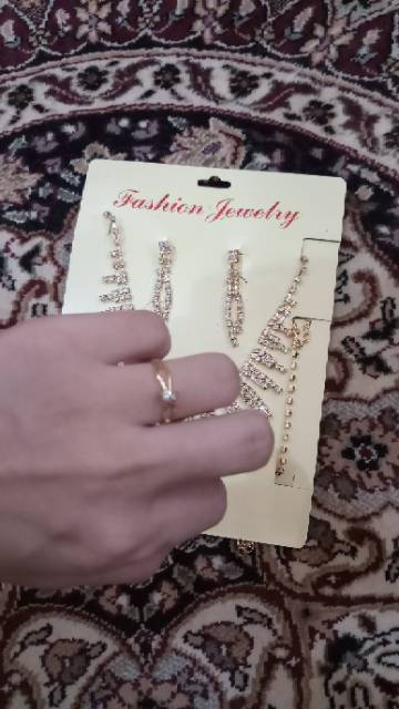 1 set perhiasan kalung gelang cincin anting permata