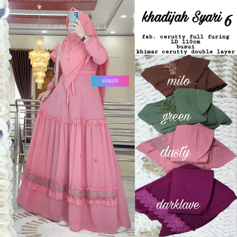 khadijah syar'i gamis set khimar syari double layers bahan ceruty ori