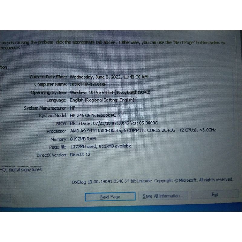 Laptop Hp 245 G6 AMD A9-9420 RADEON R5 RAM 8gb HDD 500gb abu abu 14inch