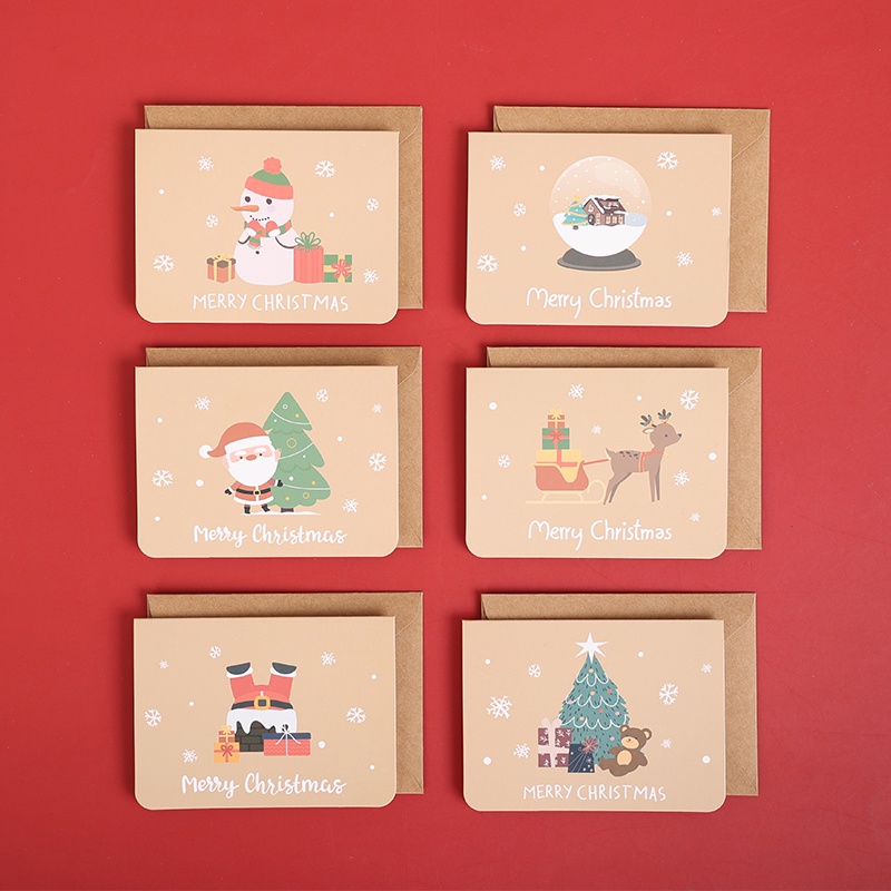 6pcs Kartu Ucapan Natal Gaya Retro Simple Dengan Amplop